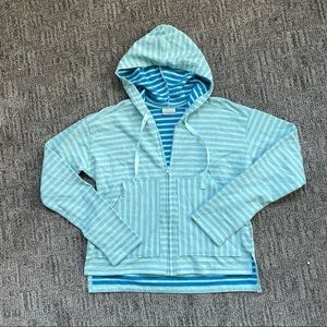 Columbia full zip blue striped high/low hem sweater jacket size small